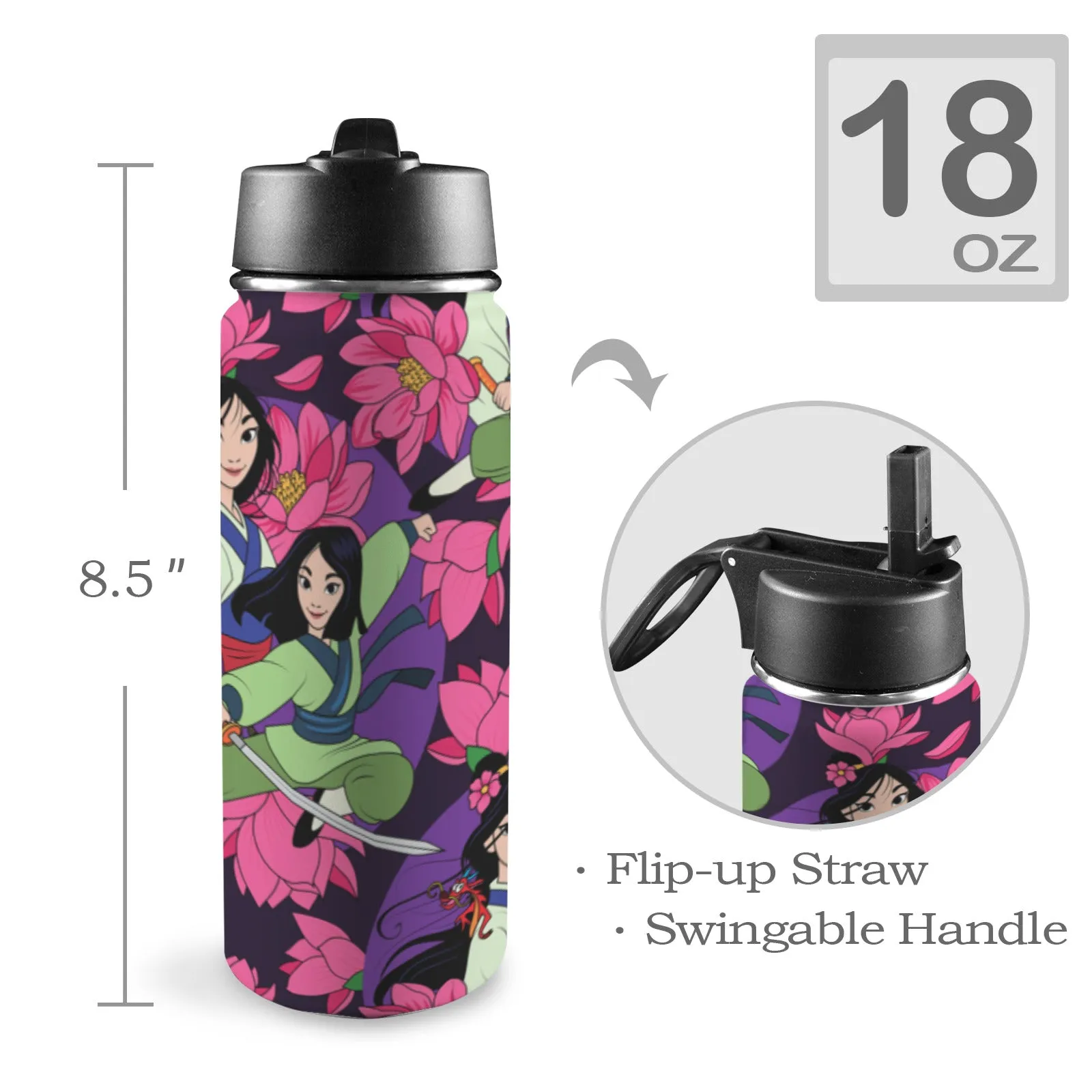 Disney Mulan Blooming Flowers Insulated Water Bottle