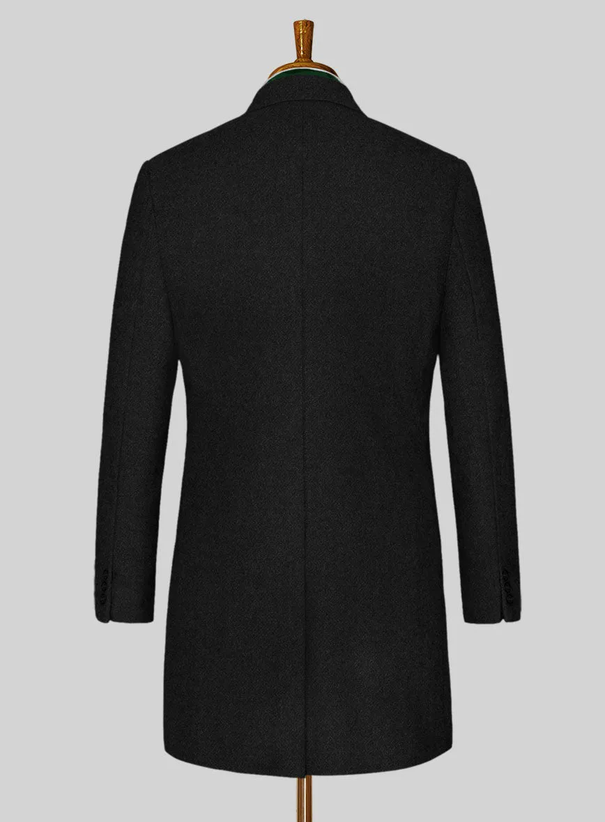 Vintage Plain Black Tweed Overcoat
